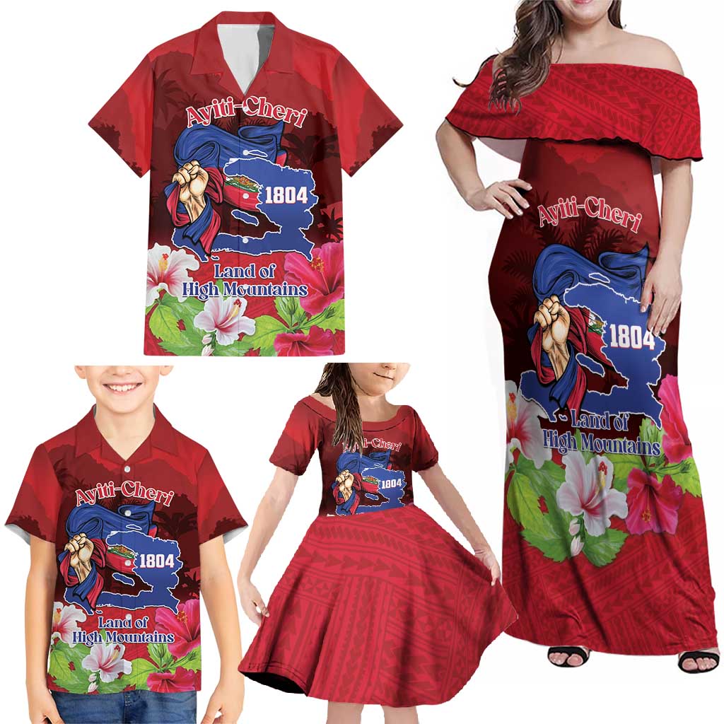 Ayiti-Cheri Independence Day Family Matching Off Shoulder Maxi Dress and Hawaiian Shirt Land of High Mountains - Wonder Print Shop