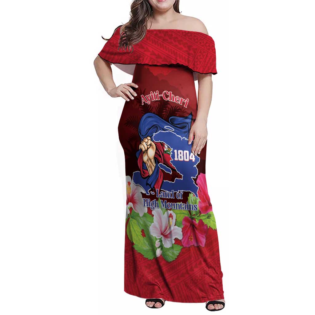 Ayiti-Cheri Independence Day Family Matching Off Shoulder Maxi Dress and Hawaiian Shirt Land of High Mountains - Wonder Print Shop