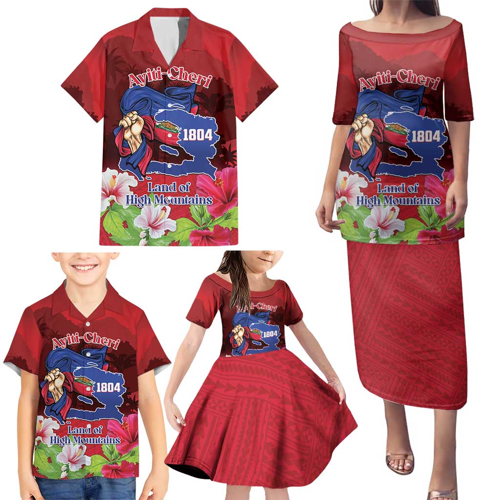 Ayiti-Cheri Independence Day Family Matching Puletasi and Hawaiian Shirt Land of High Mountains - Wonder Print Shop