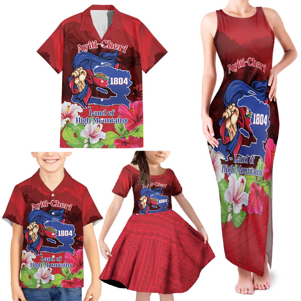 Ayiti-Cheri Independence Day Family Matching Tank Maxi Dress and Hawaiian Shirt Land of High Mountains - Wonder Print Shop