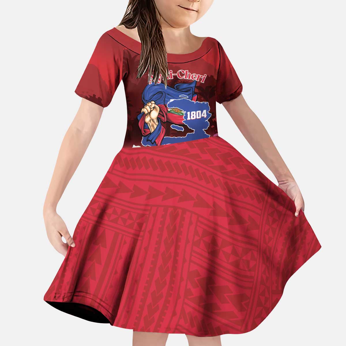 Ayiti-Cheri Independence Day Kid Short Sleeve Dress Land of High Mountains - Wonder Print Shop