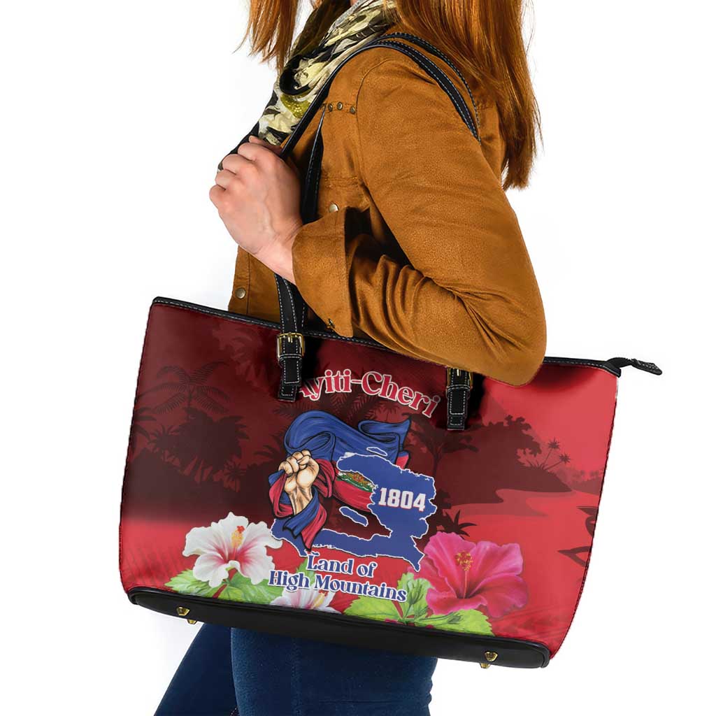 Ayiti-Cheri Independence Day Leather Tote Bag Land of High Mountains - Wonder Print Shop