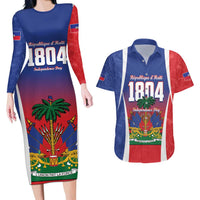 Personalized Haiti 1804 Couples Matching Long Sleeve Bodycon Dress and Hawaiian Shirt Happy Ayiti Independence Day LT14