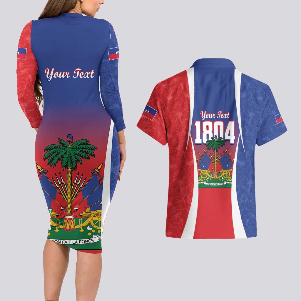 Personalized Haiti 1804 Couples Matching Long Sleeve Bodycon Dress and Hawaiian Shirt Happy Ayiti Independence Day LT14