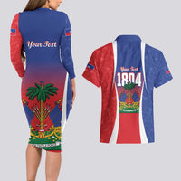 Personalized Haiti 1804 Couples Matching Long Sleeve Bodycon Dress and Hawaiian Shirt Happy Ayiti Independence Day LT14