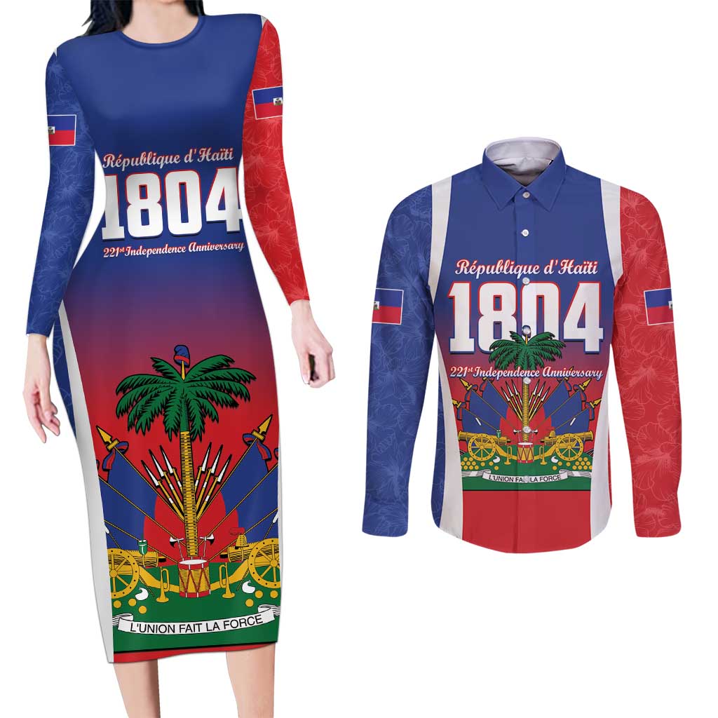 Personalized Haiti 1804 Couples Matching Long Sleeve Bodycon Dress and Long Sleeve Button Shirt Happy 221st Independence Anniversary - Wonder Print Shop