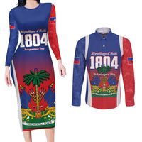 Personalized Haiti 1804 Couples Matching Long Sleeve Bodycon Dress and Long Sleeve Button Shirt Happy Ayiti Independence Day LT14