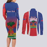Personalized Haiti 1804 Couples Matching Long Sleeve Bodycon Dress and Long Sleeve Button Shirt Happy Ayiti Independence Day LT14