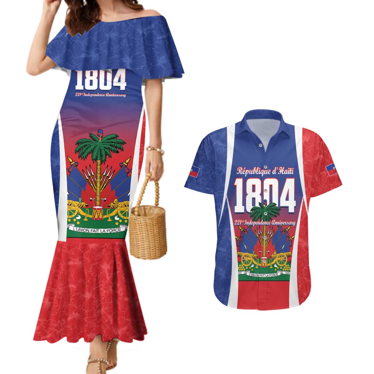 Personalized Haiti 1804 Couples Matching Mermaid Dress and Hawaiian Shirt Happy 221st Independence Anniversary - Wonder Print Shop