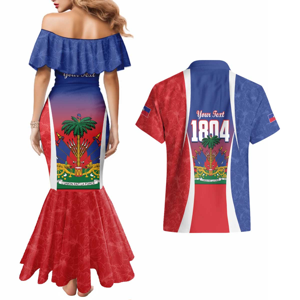 Personalized Haiti 1804 Couples Matching Mermaid Dress and Hawaiian Shirt Happy Ayiti Independence Day LT14
