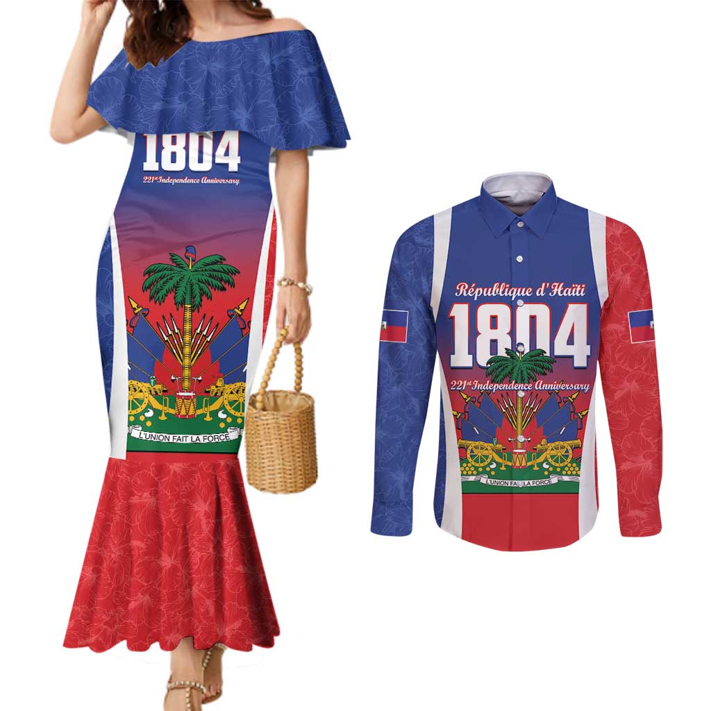 Personalized Haiti 1804 Couples Matching Mermaid Dress and Long Sleeve Button Shirt Happy 221st Independence Anniversary