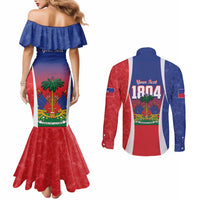 Personalized Haiti 1804 Couples Matching Mermaid Dress and Long Sleeve Button Shirt Happy Ayiti Independence Day LT14