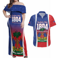 Personalized Haiti 1804 Couples Matching Off Shoulder Maxi Dress and Hawaiian Shirt Happy 221st Independence Anniversary - Wonder Print Shop