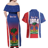 Personalized Haiti 1804 Couples Matching Off Shoulder Maxi Dress and Hawaiian Shirt Happy 221st Independence Anniversary - Wonder Print Shop