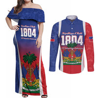 Personalized Haiti 1804 Couples Matching Off Shoulder Maxi Dress and Long Sleeve Button Shirt Happy 221st Independence Anniversary - Wonder Print Shop