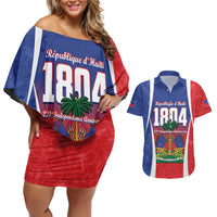 Personalized Haiti 1804 Couples Matching Off Shoulder Short Dress and Hawaiian Shirt Happy 221st Independence Anniversary - Wonder Print Shop