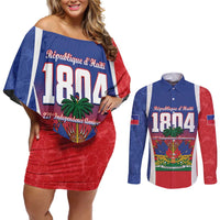 Personalized Haiti 1804 Couples Matching Off Shoulder Short Dress and Long Sleeve Button Shirt Happy 221st Independence Anniversary - Wonder Print Shop