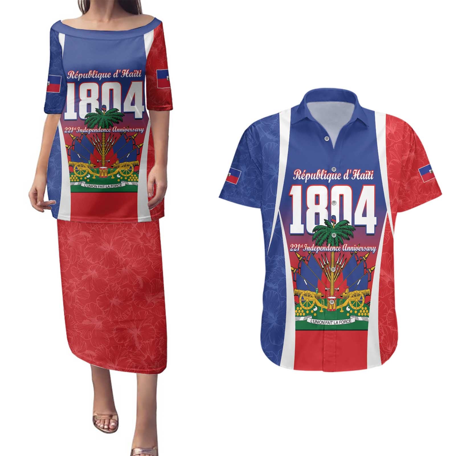 Personalized Haiti 1804 Couples Matching Puletasi and Hawaiian Shirt Happy 221st Independence Anniversary - Wonder Print Shop