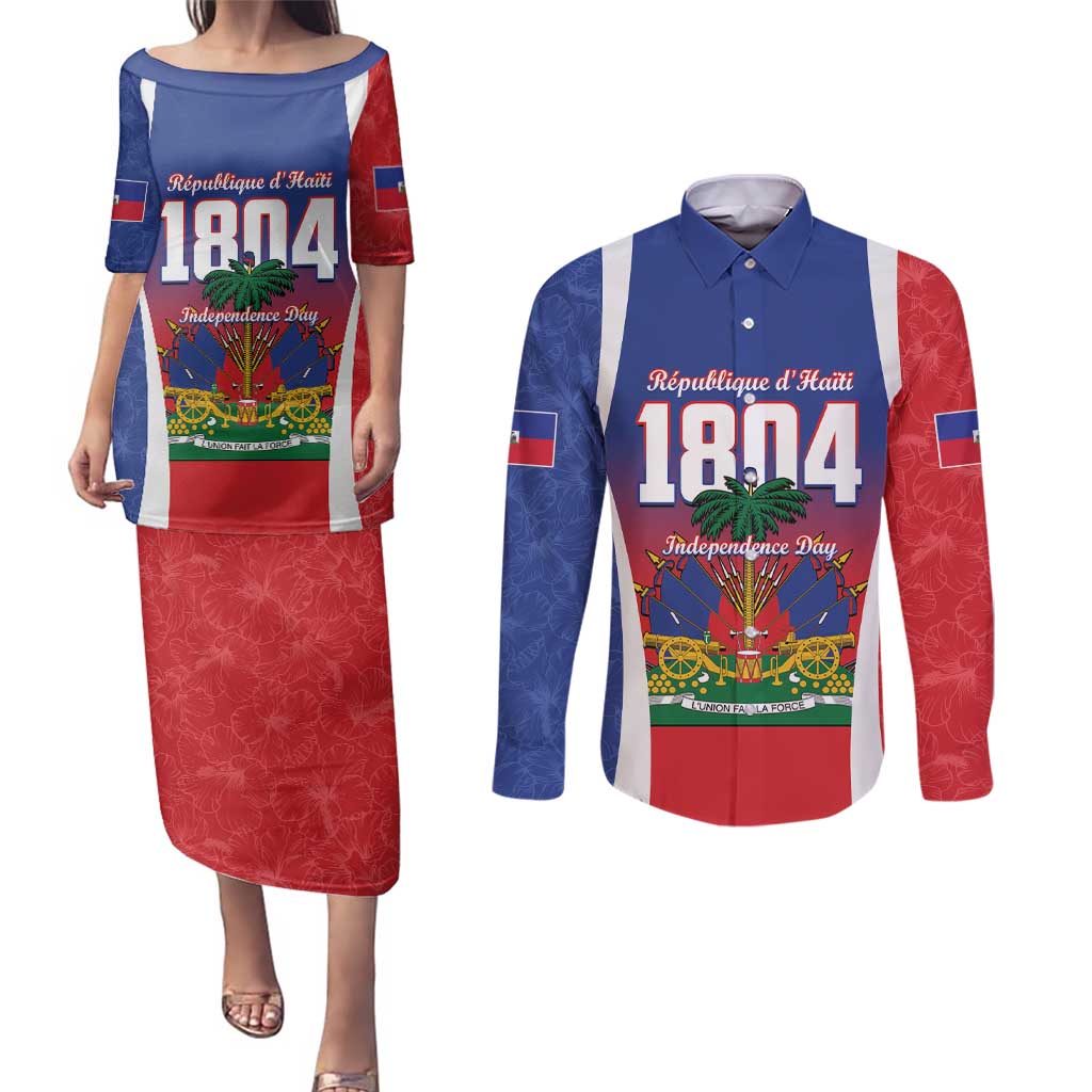 Personalized Haiti 1804 Couples Matching Puletasi and Long Sleeve Button Shirt Happy Ayiti Independence Day LT14