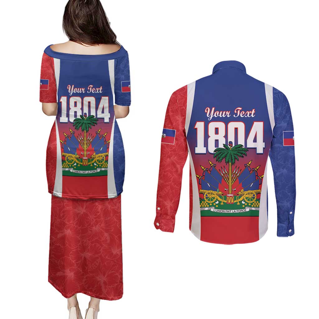 Personalized Haiti 1804 Couples Matching Puletasi and Long Sleeve Button Shirt Happy 221st Independence Anniversary - Wonder Print Shop