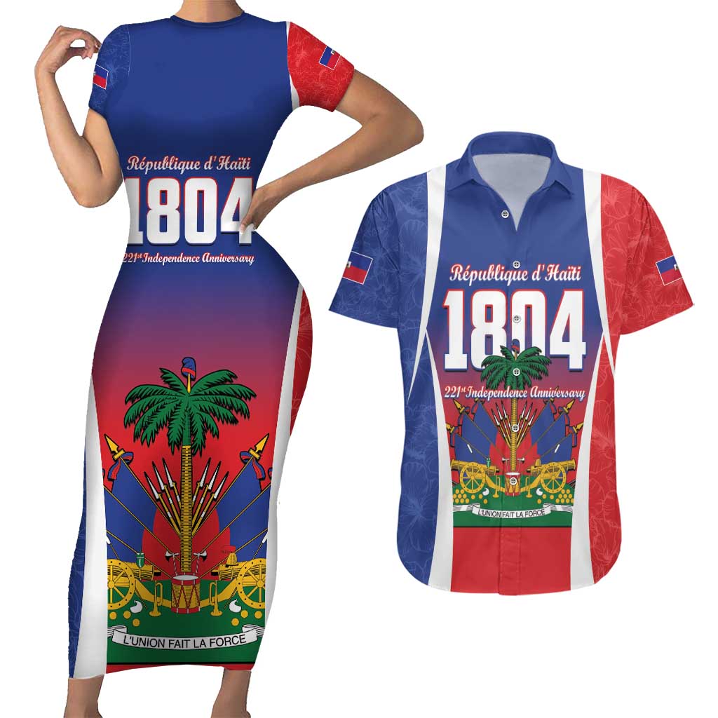 Personalized Haiti 1804 Couples Matching Short Sleeve Bodycon Dress and Hawaiian Shirt Happy 221st Independence Anniversary - Wonder Print Shop