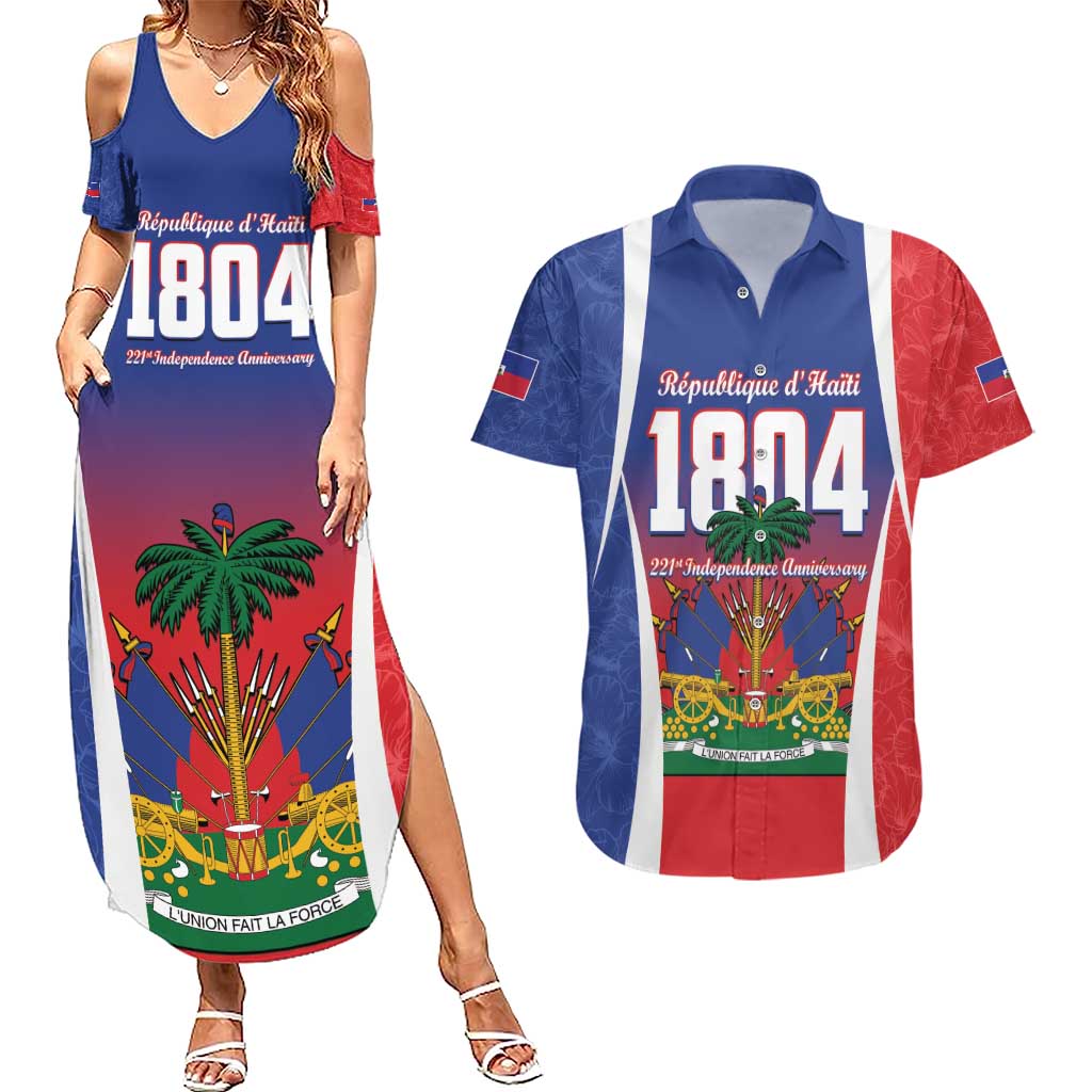 Personalized Haiti 1804 Couples Matching Summer Maxi Dress and Hawaiian Shirt Happy 221st Independence Anniversary - Wonder Print Shop