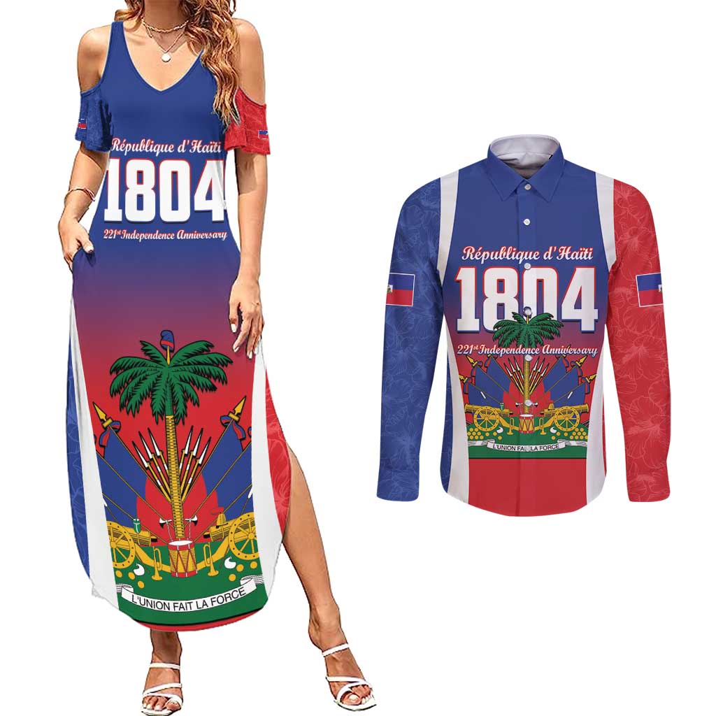 Personalized Haiti 1804 Couples Matching Summer Maxi Dress and Long Sleeve Button Shirt Happy 221st Independence Anniversary - Wonder Print Shop