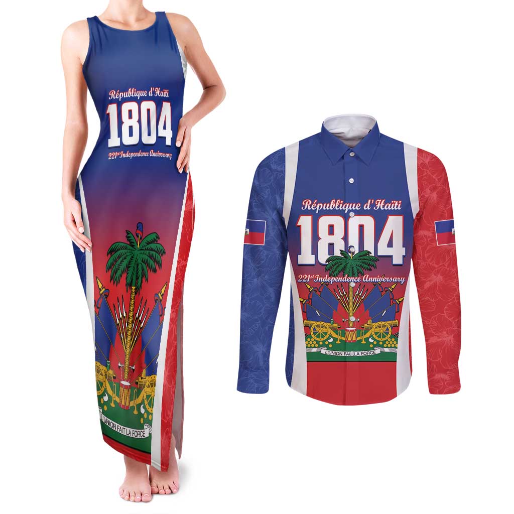 Personalized Haiti 1804 Couples Matching Tank Maxi Dress and Long Sleeve Button Shirt Happy 221st Independence Anniversary - Wonder Print Shop