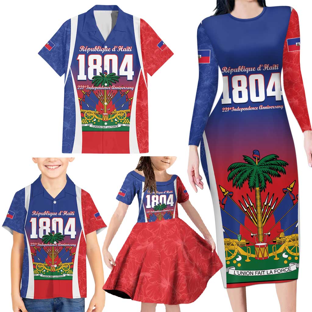 Personalized Haiti 1804 Family Matching Long Sleeve Bodycon Dress and Hawaiian Shirt Happy 221st Independence Anniversary - Wonder Print Shop
