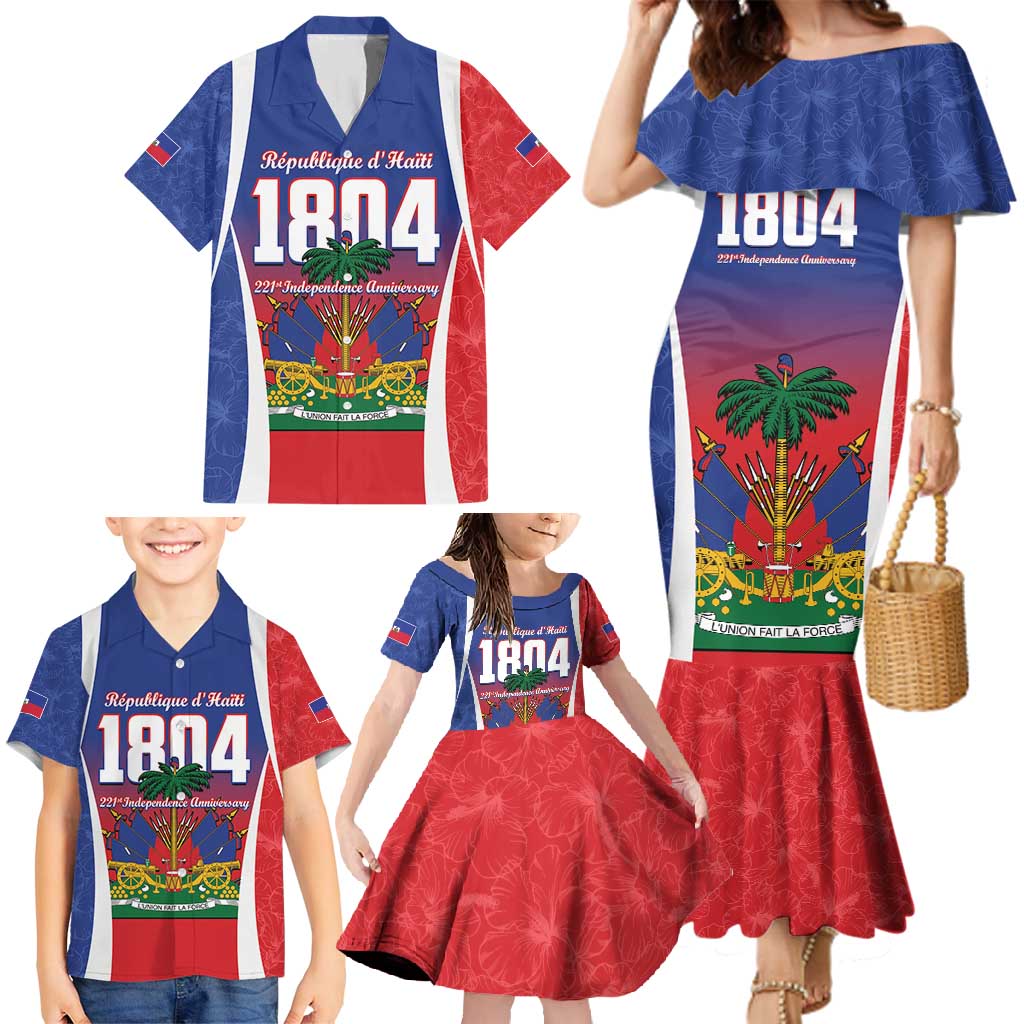 Personalized Haiti 1804 Family Matching Mermaid Dress and Hawaiian Shirt Happy 221st Independence Anniversary - Wonder Print Shop