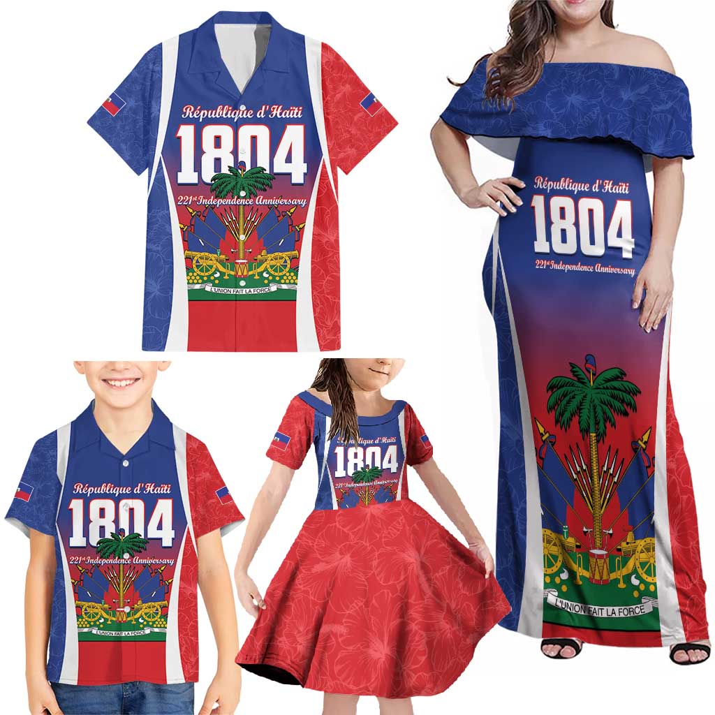 Personalized Haiti 1804 Family Matching Off Shoulder Maxi Dress and Hawaiian Shirt Happy 221st Independence Anniversary - Wonder Print Shop