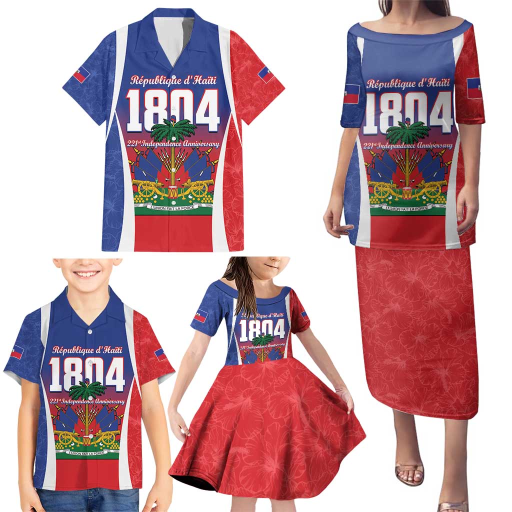 Personalized Haiti 1804 Family Matching Puletasi and Hawaiian Shirt Happy 221st Independence Anniversary - Wonder Print Shop
