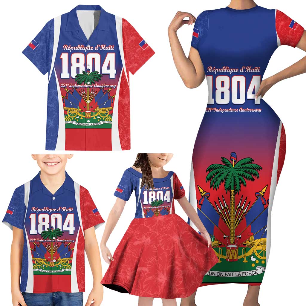 Personalized Haiti 1804 Family Matching Short Sleeve Bodycon Dress and Hawaiian Shirt Happy 221st Independence Anniversary - Wonder Print Shop