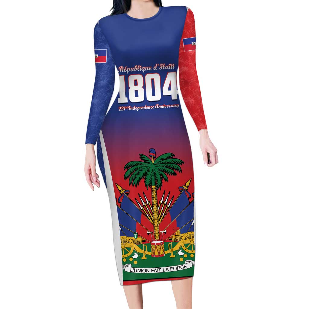 Personalized Haiti 1804 Long Sleeve Bodycon Dress Happy 221st Independence Anniversary - Wonder Print Shop