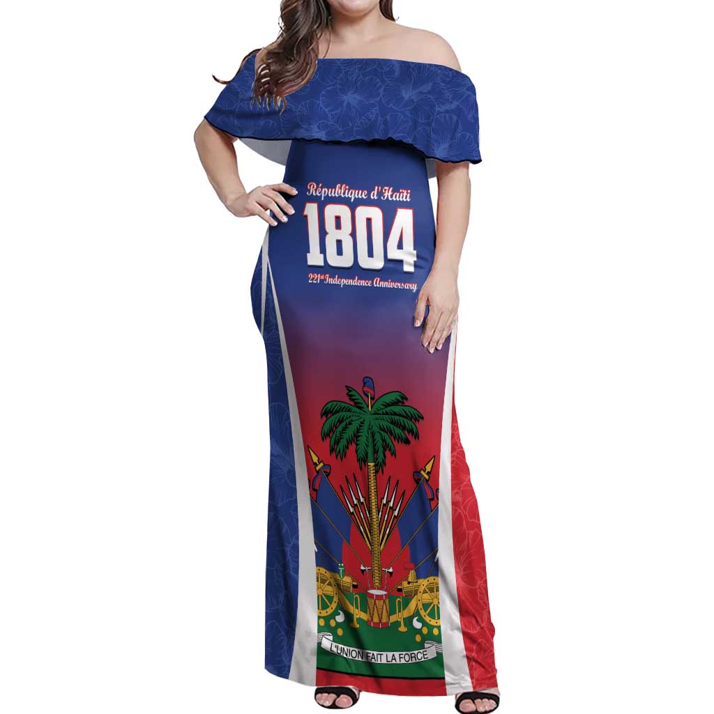 Personalized Haiti 1804 Off Shoulder Maxi Dress Happy 221st Independence Anniversary - Wonder Print Shop