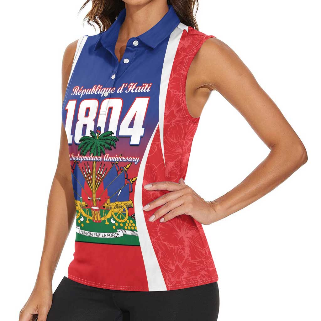 Personalized Haiti 1804 Women Sleeveless Polo Shirt Happy 221st Independence Anniversary - Wonder Print Shop