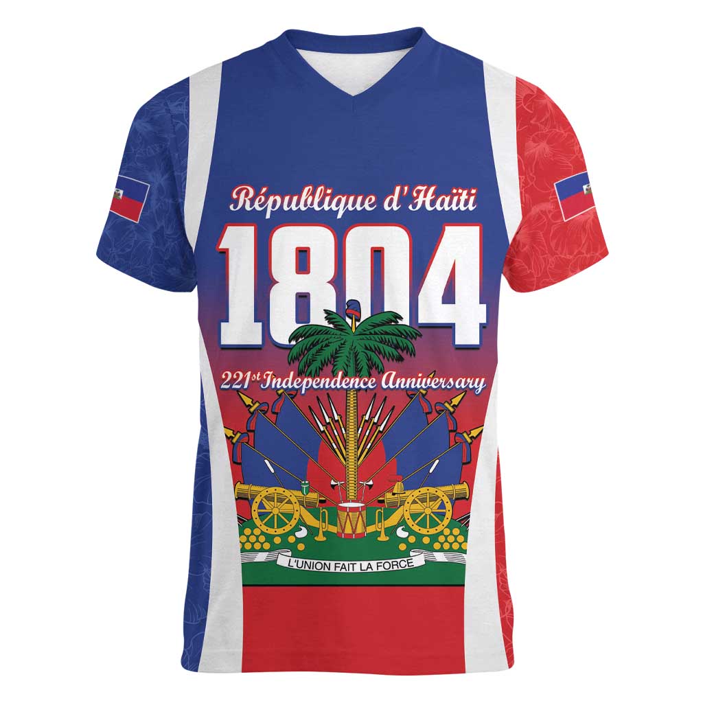 Personalized Haiti 1804 Women V-Neck T-Shirt Happy 221st Independence Anniversary - Wonder Print Shop