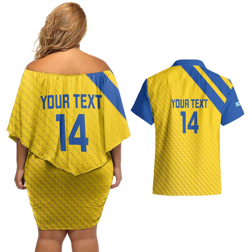 Custom Saint Lucia Football Couples Matching Off Shoulder Short Dress and Hawaiian Shirt 2025 Go Champions - Yellow Version