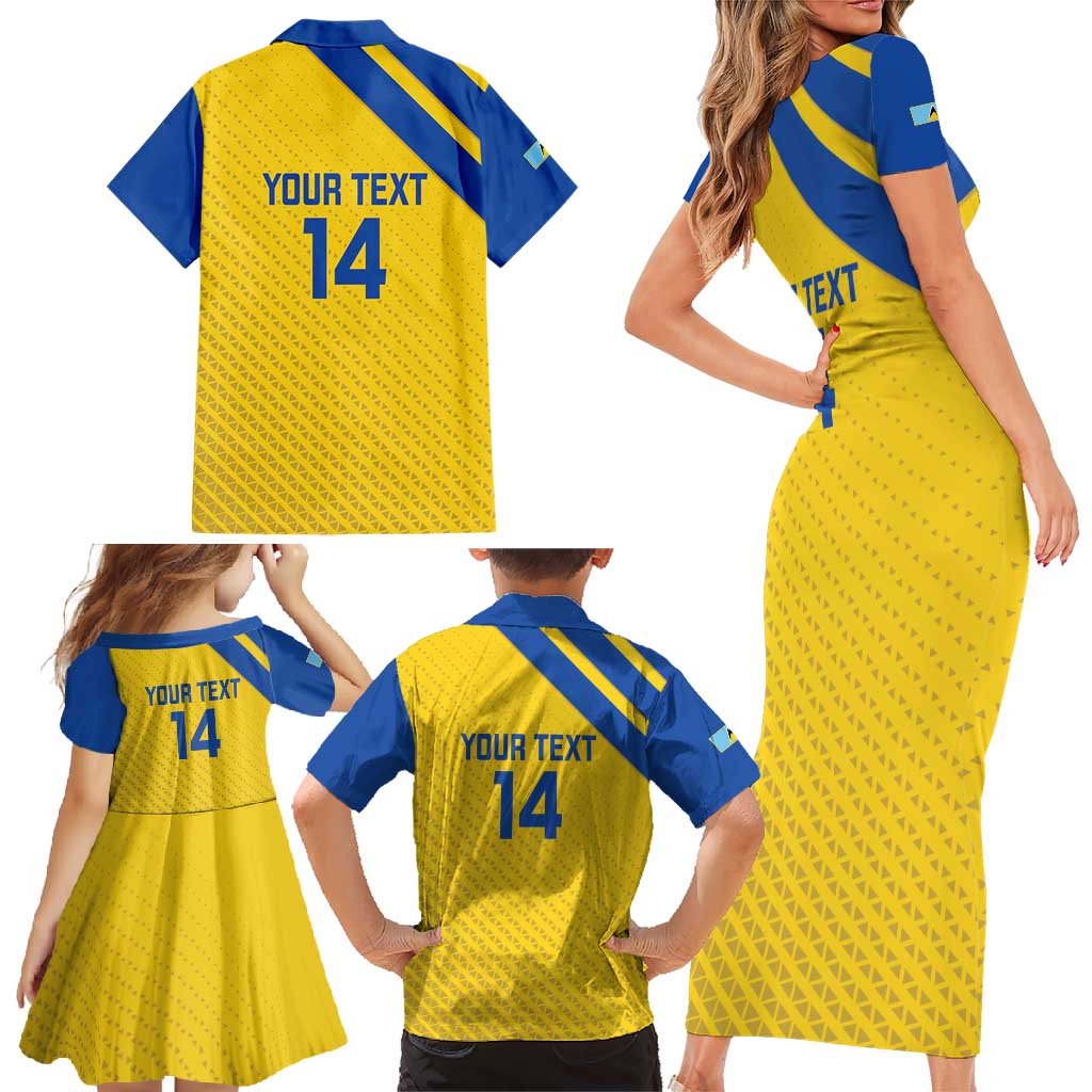 Custom Saint Lucia Football Family Matching Short Sleeve Bodycon Dress and Hawaiian Shirt 2025 Go Champions - Yellow Version