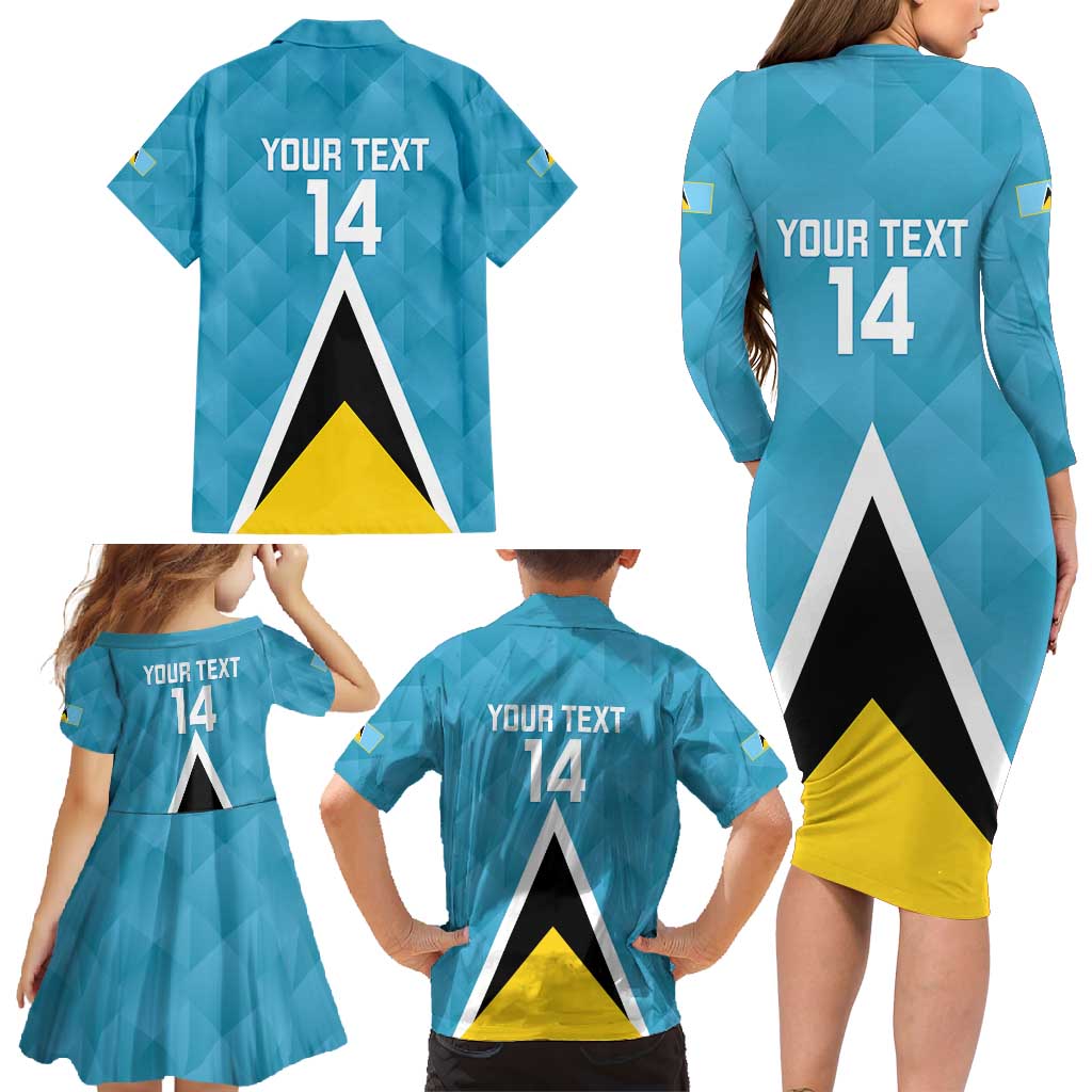 Custom Saint Lucia Football Family Matching Long Sleeve Bodycon Dress and Hawaiian Shirt Flag Style