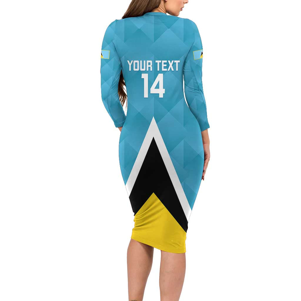 Custom Saint Lucia Football Family Matching Long Sleeve Bodycon Dress and Hawaiian Shirt Flag Style