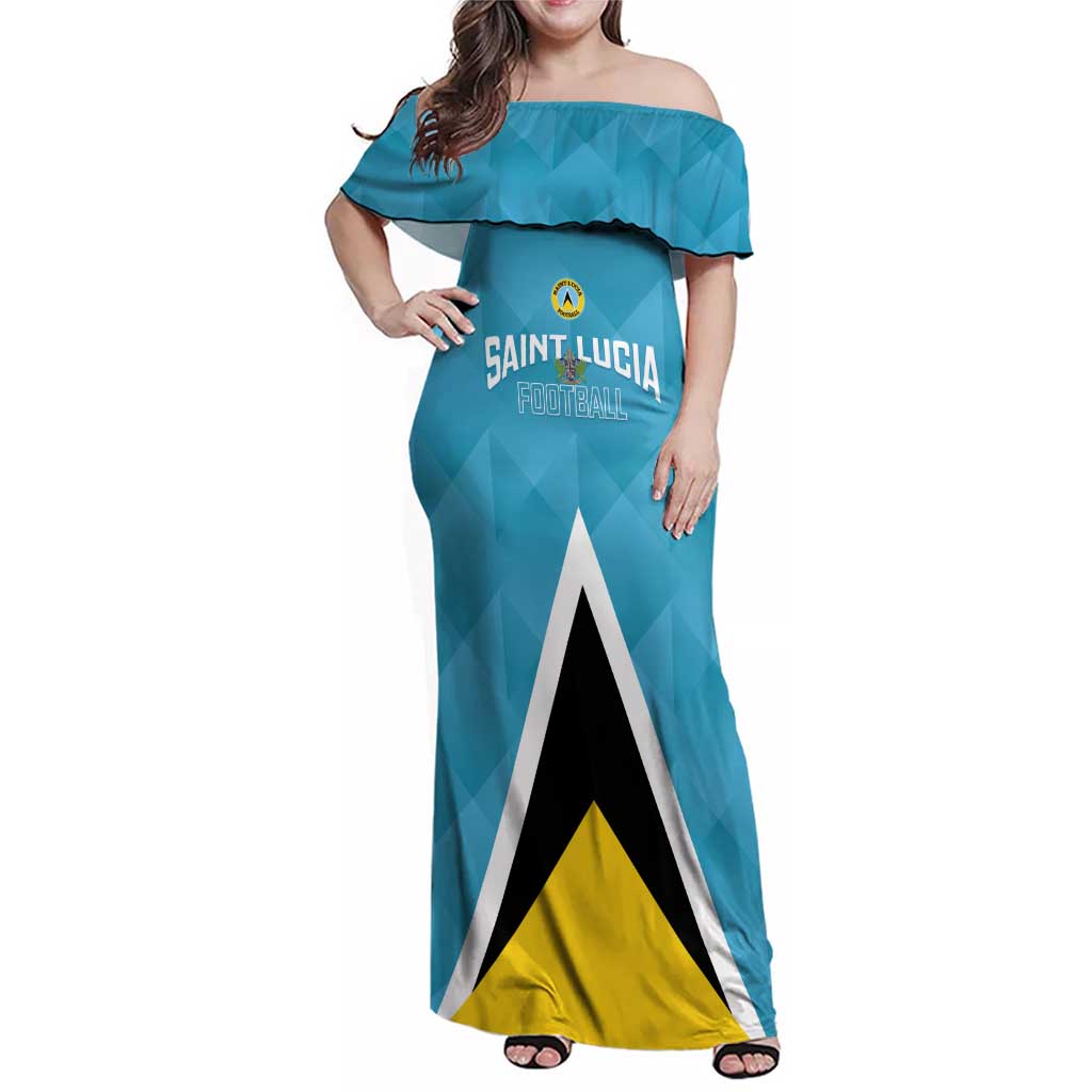 Custom Saint Lucia Football Family Matching Off Shoulder Maxi Dress and Hawaiian Shirt Flag Style
