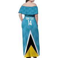 Custom Saint Lucia Football Family Matching Off Shoulder Maxi Dress and Hawaiian Shirt Flag Style