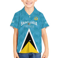 Custom Saint Lucia Football Family Matching Off Shoulder Short Dress and Hawaiian Shirt Flag Style