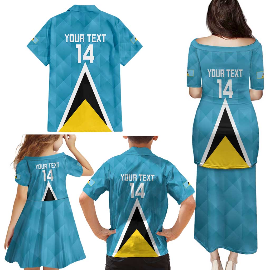 Custom Saint Lucia Football Family Matching Puletasi and Hawaiian Shirt Flag Style