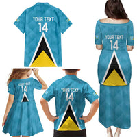 Custom Saint Lucia Football Family Matching Puletasi and Hawaiian Shirt Flag Style