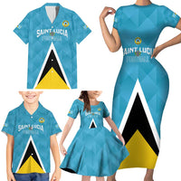 Custom Saint Lucia Football Family Matching Short Sleeve Bodycon Dress and Hawaiian Shirt Flag Style