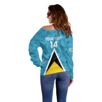 Custom Saint Lucia Football Off Shoulder Sweater Flag Style