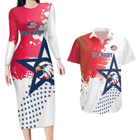 Custom United States Rugby Couples Matching Long Sleeve Bodycon Dress and Hawaiian Shirt 2024 Pacific Go Eagles - Wonder Print Shop