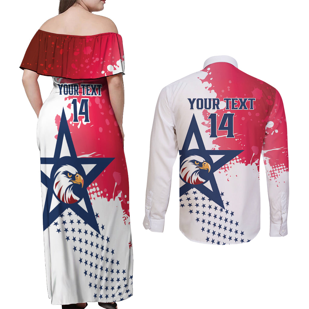 Custom United States Rugby Couples Matching Off Shoulder Maxi Dress and Long Sleeve Button Shirt 2024 Pacific Go Eagles - Wonder Print Shop
